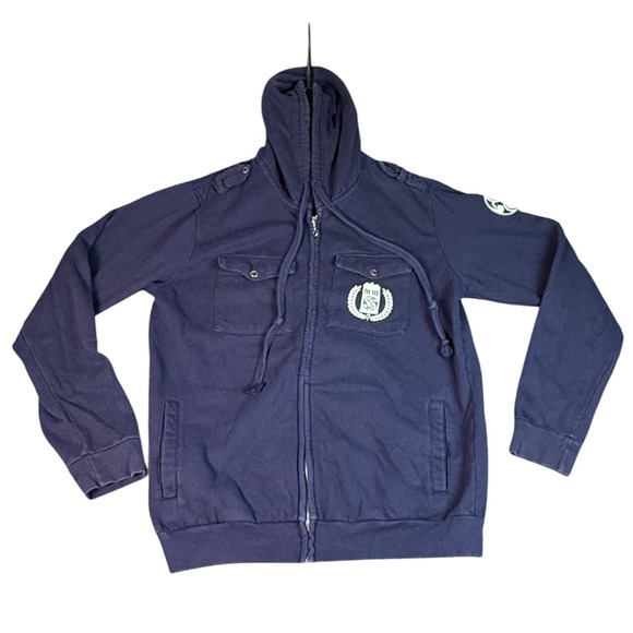 Doctor Who Gallifrey Academy Full Zip Hoodie BBC Graphic Patches Blue Men's Sz L - Picture 1 of 12